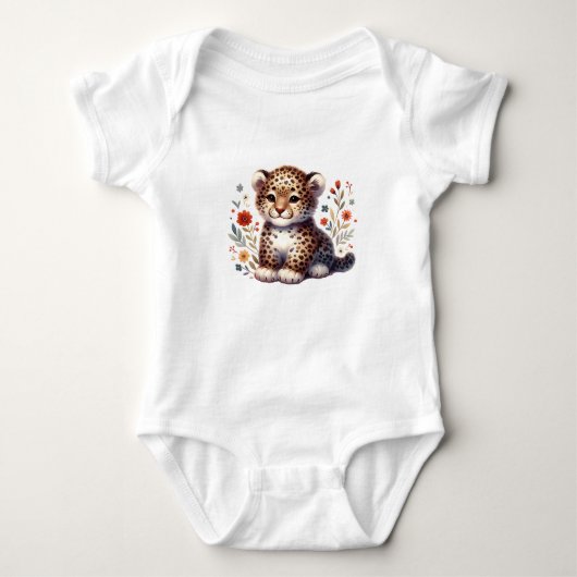 Cute Baby Leopard with Flowers Romper (Voorkant)