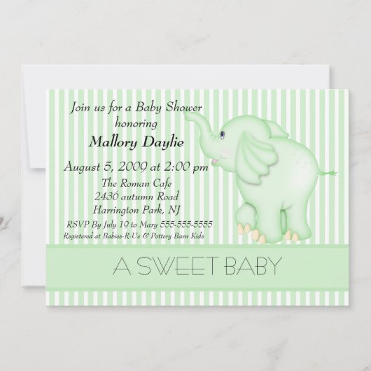 Cute Baby Light Green Elephant Neutral Baby shower Kaart (Voorkant)