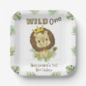 Cute Baby Lion 1st Birthday Theme Waterverf Papieren Bordje (Voorkant)