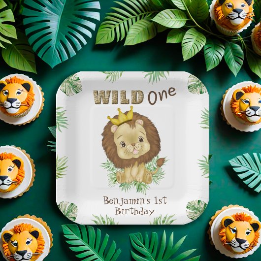Cute Baby Lion 1st Birthday Theme Waterverf Papieren Bordje