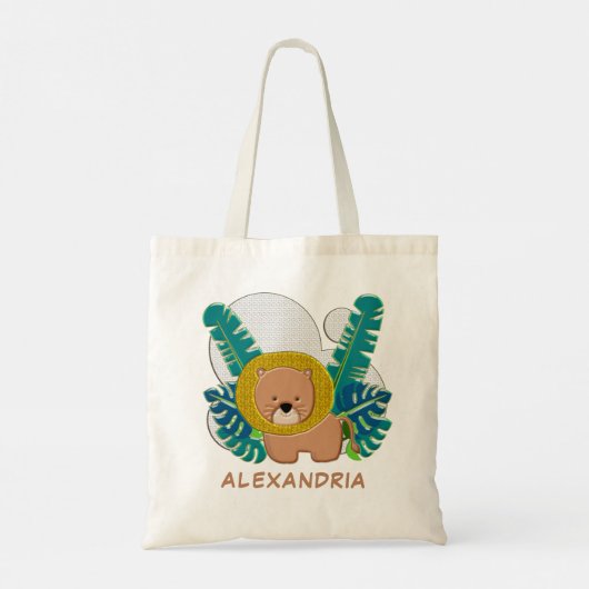 Cute Baby Lion Animal Oerwoud Fun Personaliseren Tote Bag (Achterkant)