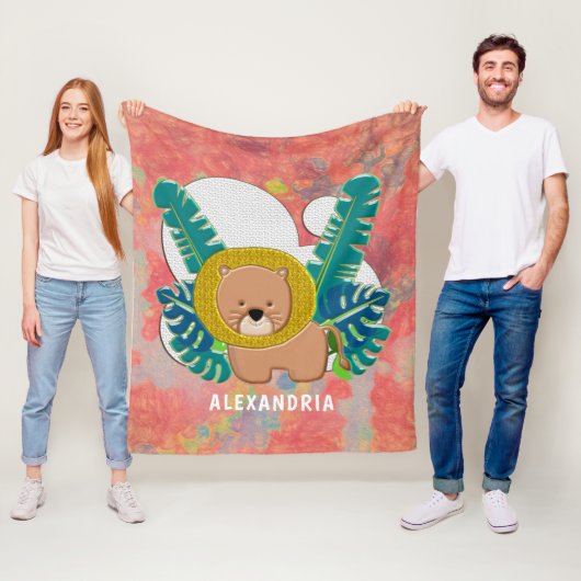 Cute Baby Lion Animal Oerwoud Waterverf Fleece Deken (In situ)