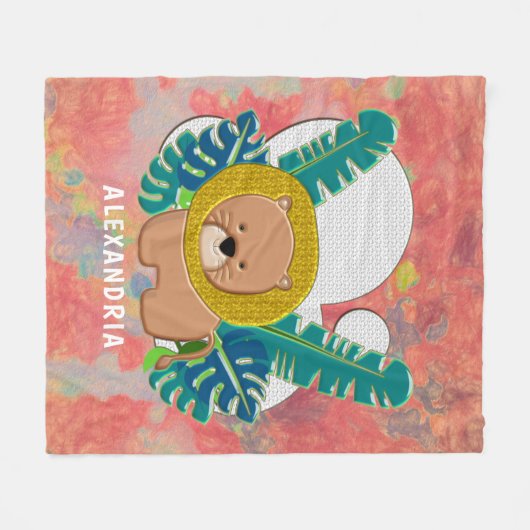 Cute Baby Lion Animal Oerwoud Waterverf Fleece Deken (Voorkant (Horizontaal))