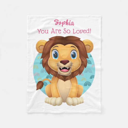 Cute Baby Lion Art, Child's Name & Message Fleece Deken (Voorkant)