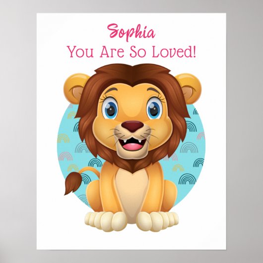 Cute Baby Lion Art, Child's Name & Message Poster (Voorkant)