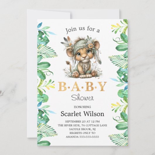 Cute Baby Lion Baby Shower Invitation Kaart (Voorkant)
