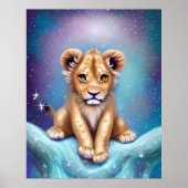 Cute Baby Lion Cub Snowy Background Poster (Voorkant)