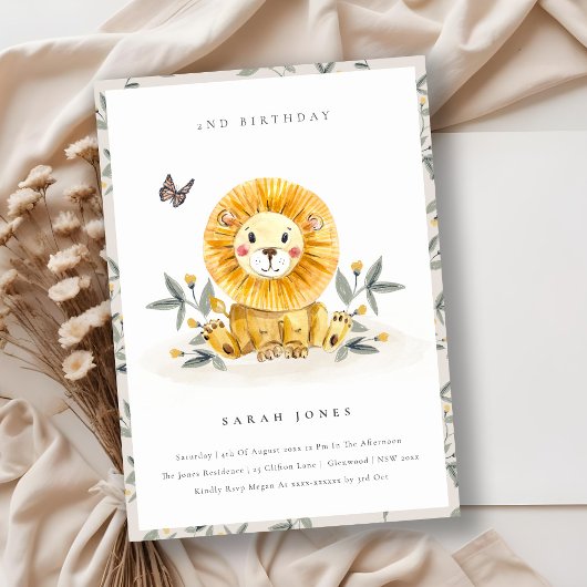 Cute Baby Lion Foliage Elke zondag Uitnodigen Bedankkaart