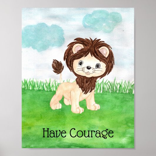 Cute Baby Lion heeft Courage Quote Nursery Poster (Voorkant)