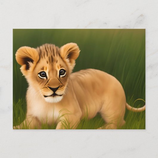 Cute baby lion in het gras briefkaart (Voorkant)