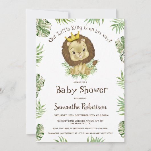 Cute Baby Lion King Waterverf Oerwoud Baby shower Kaart (Voorkant)