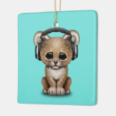 Cute Baby Lion met hoofdtelefoon Keramisch Ornament (Links)
