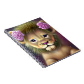 Cute Baby Lion met roze bloemen Grafisch Notitieboek (Rechterzijde)