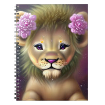 Cute Baby Lion met roze bloemen Grafisch