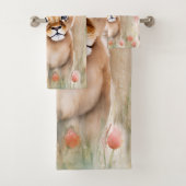 Cute Baby Lion Pastel Waterverf Spring Flowers Bad Handdoek (Insitu)
