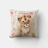 Cute Baby Lion Pastel Waterverf Spring Flowers Kussen (Voorkant)