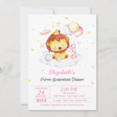 Cute Baby Lion Stars Birthday Uitnodiging (Voorkant)