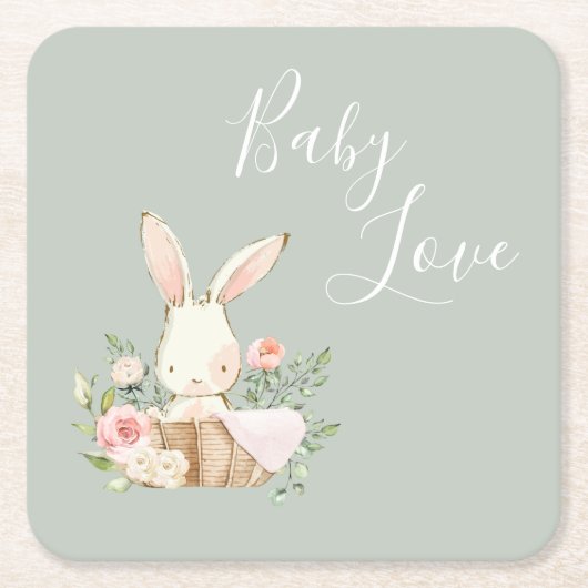 Cute Baby Love Bunny Rabbit Baby shower Kartonnen Onderzetters (Voorkant)