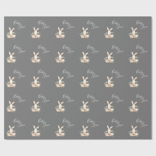 Cute Baby Love Script Grey Bunny Rabbit Shower Cadeaupapier (Vlak)