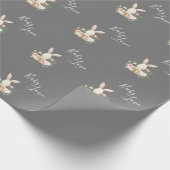 Cute Baby Love Script Grey Bunny Rabbit Shower Cadeaupapier (Hoek)