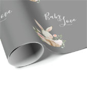 Cute Baby Love Script Grey Bunny Rabbit Shower Cadeaupapier (Rol Hoek)