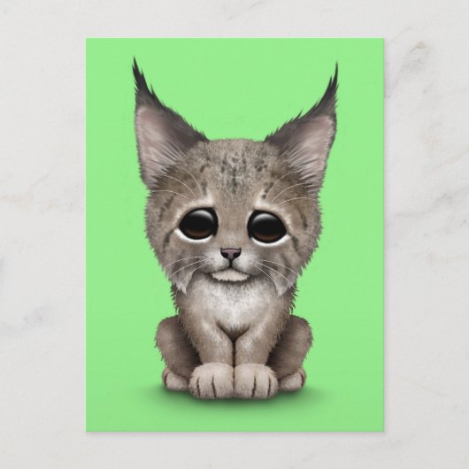 Cute Baby Lynx Cub op Green Briefkaart (Voorkant)