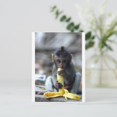 Cute baby macaque aap banana briefkaart (Staand voorkant)