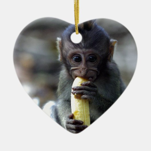 Cute baby macaque aap banana keramisch ornament (Voorkant)