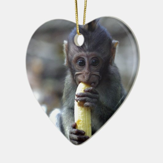 Cute baby macaque aap banana keramisch ornament (Links)