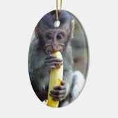 Cute baby macaque aap banana keramisch ornament (Links)