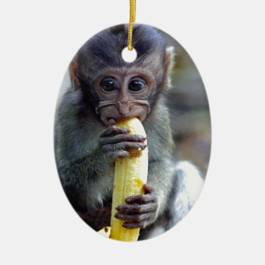 Cute baby macaque aap banana keramisch ornament (Voorkant)