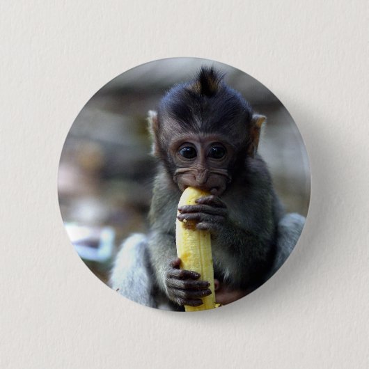 Cute baby macaque aap banana ronde button 5,7 cm (Voorkant)