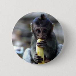 Cute baby macaque aap banana ronde button 5,7 cm