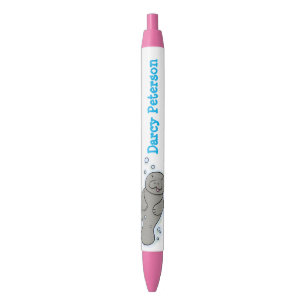 Cute baby manatee cartoon illustration zwarte inkt pen