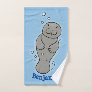 Cute baby manatee met bellenillustratie bad handdoek