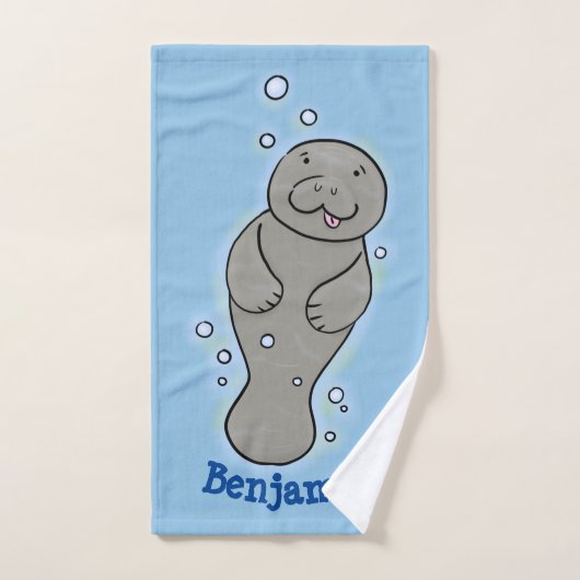 Cute baby manatee met bellenillustratie bad handdoek (Handdoek)