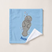 Cute baby manatee met bellenillustratie bad handdoek (Wasdoekje)