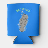 Cute baby manatee met bellenillustratie blikjeskoeler (Voorkant)
