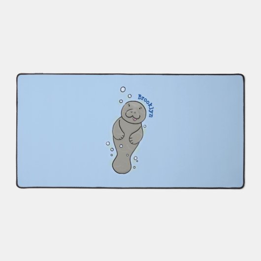 Cute baby manatee met bellenillustratie bureaumat (Voorkant)