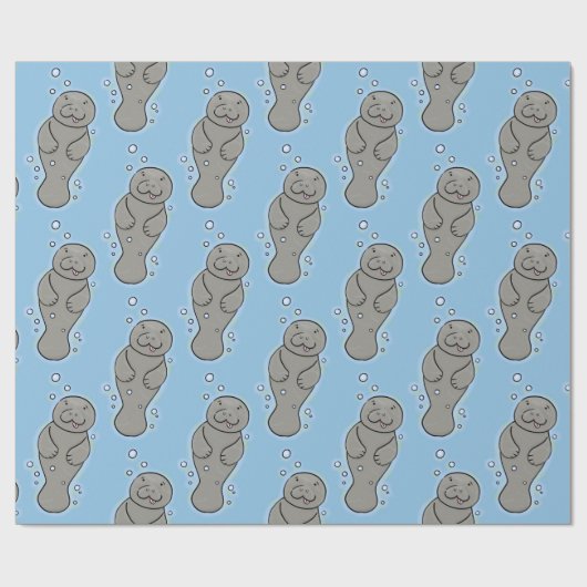 Cute baby manatee met bellenillustratie cadeaupapier (Vlak)