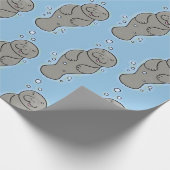 Cute baby manatee met bellenillustratie cadeaupapier (Hoek)