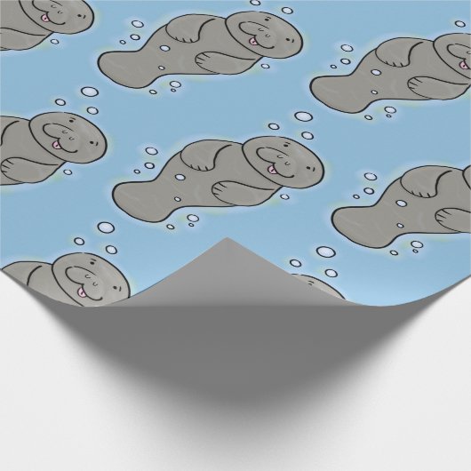 Cute baby manatee met bellenillustratie cadeaupapier (Hoek)