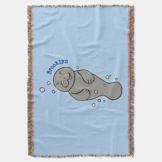 Cute baby manatee met bellenillustratie deken (Voorkant Verticaal)