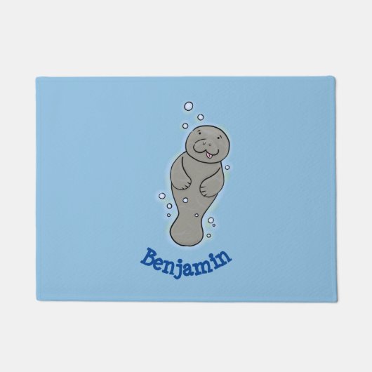 Cute baby manatee met bellenillustratie deurmat (Voorkant)
