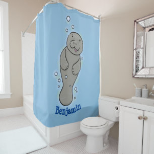 Cute baby manatee met bellenillustratie douchegordijn