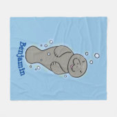 Cute baby manatee met bellenillustratie fleece deken (Voorkant (Horizontaal))