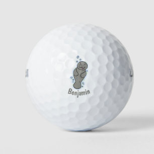 Cute baby manatee met bellenillustratie golfballen