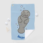 Cute baby manatee met bellenillustratie golfhanddoek (Insitu)