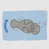 Cute baby manatee met bellenillustratie golfhanddoek (Horizontaal)