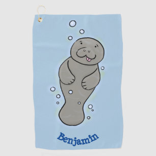 Cute baby manatee met bellenillustratie golfhanddoek